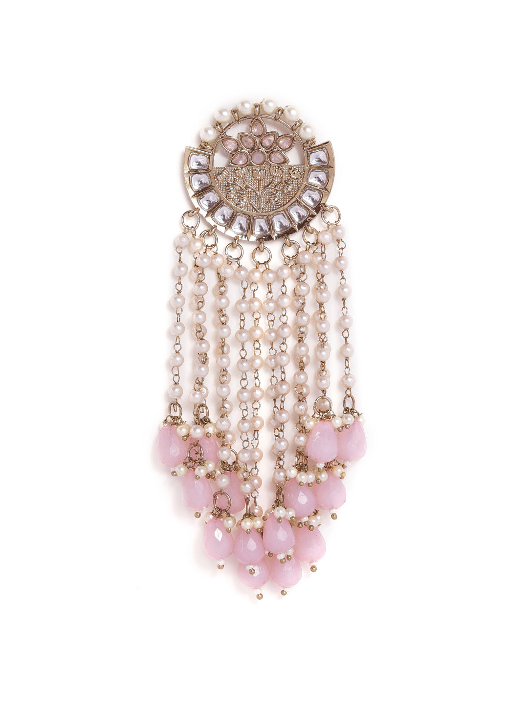 Priyaasi Kundan Fresh Water Pearl Tassels Pink Beads Stylish Danglers Gold Plated Earrings