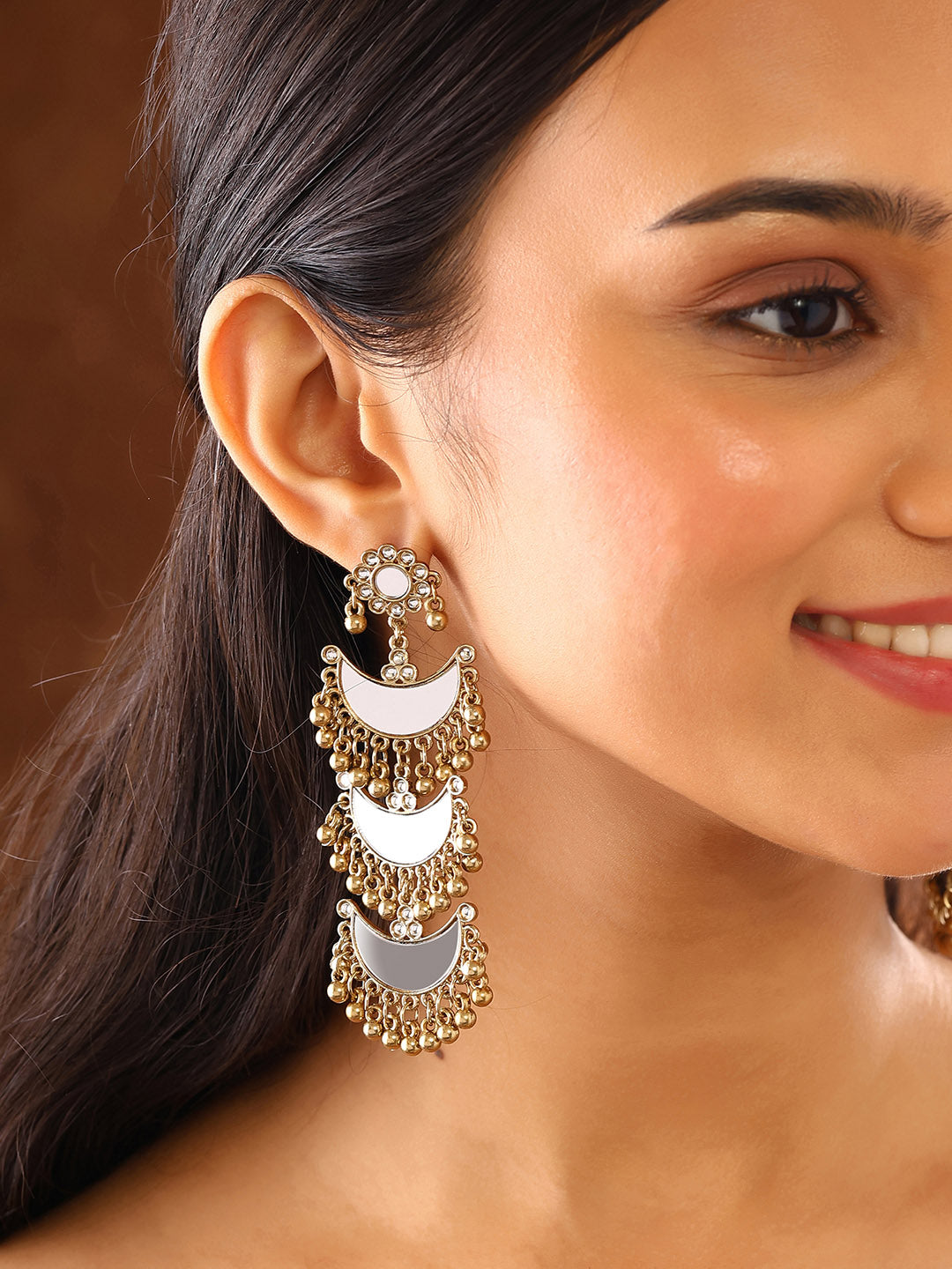 Priyaasi Gold Plated Mirror Chandbali Earrings