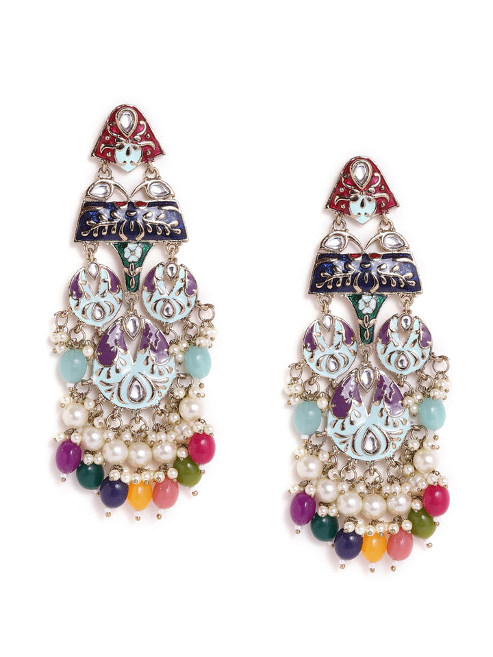 Priyaasi Multicolor Beads Meenakari Design Kundan Gold Plated Earrings