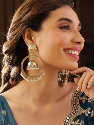 Priyaasi Gold Plated Fresh Water Pearls Jhumka Elegance Statement Earrings