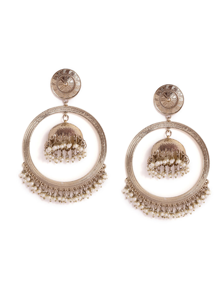 Priyaasi Gold Plated Fresh Water Pearls Jhumka Elegance Statement Earrings