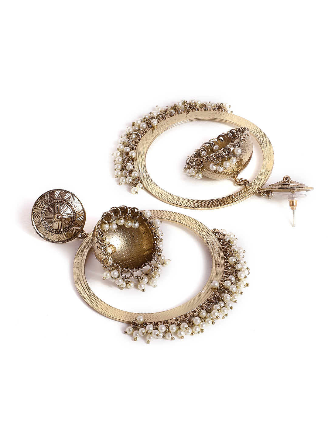 Priyaasi Gold Plated Fresh Water Pearls Jhumka Elegance Statement Earrings