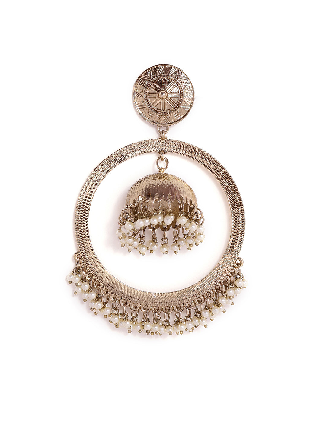 Priyaasi Gold Plated Fresh Water Pearls Jhumka Elegance Statement Earrings