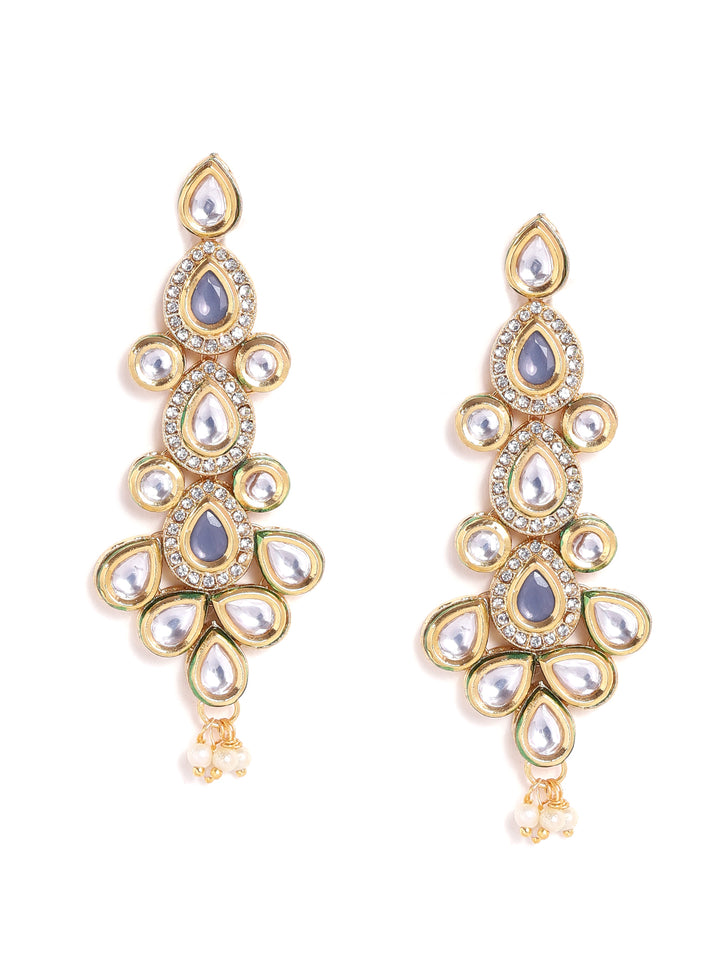 Priyaasi Floral Kundan Drop Style Gold Plated Push back Earrings