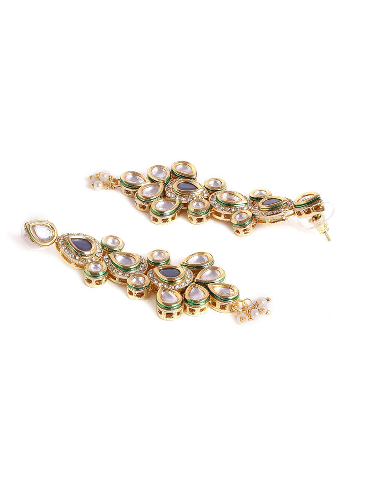 Priyaasi Floral Kundan Drop Style Gold Plated Push back Earrings