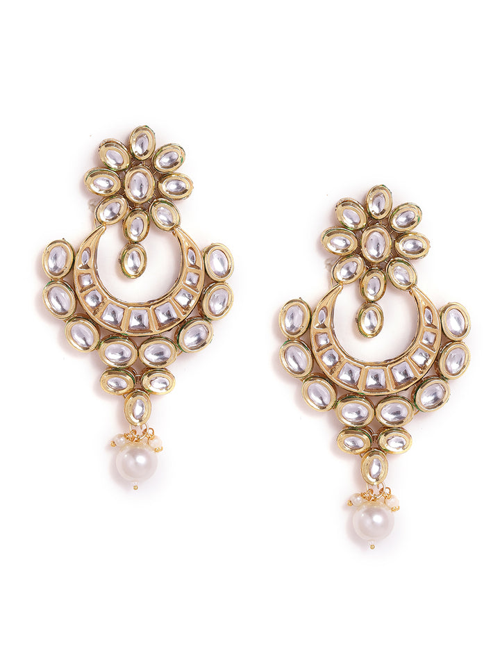 Priyaasi Floral Kundan Fresh Water PearlChandbali Gold Plated Push back earrings