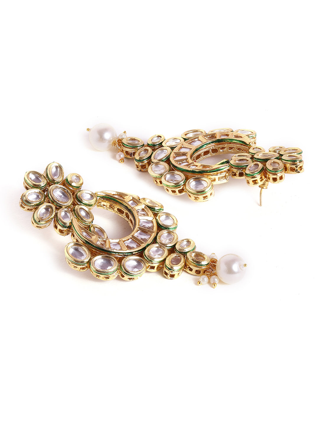 Priyaasi Floral Kundan Fresh Water PearlChandbali Gold Plated Push back earrings