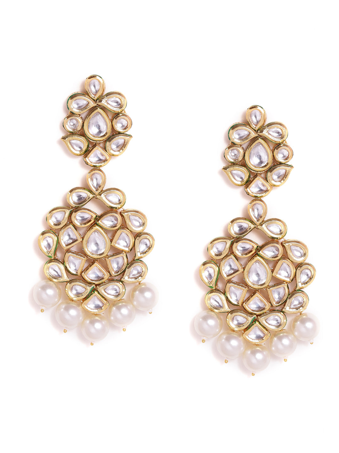 Priyaasi Kundan Fresh Water Pearl Floral Elegance Drop Gold Plated push back earrings