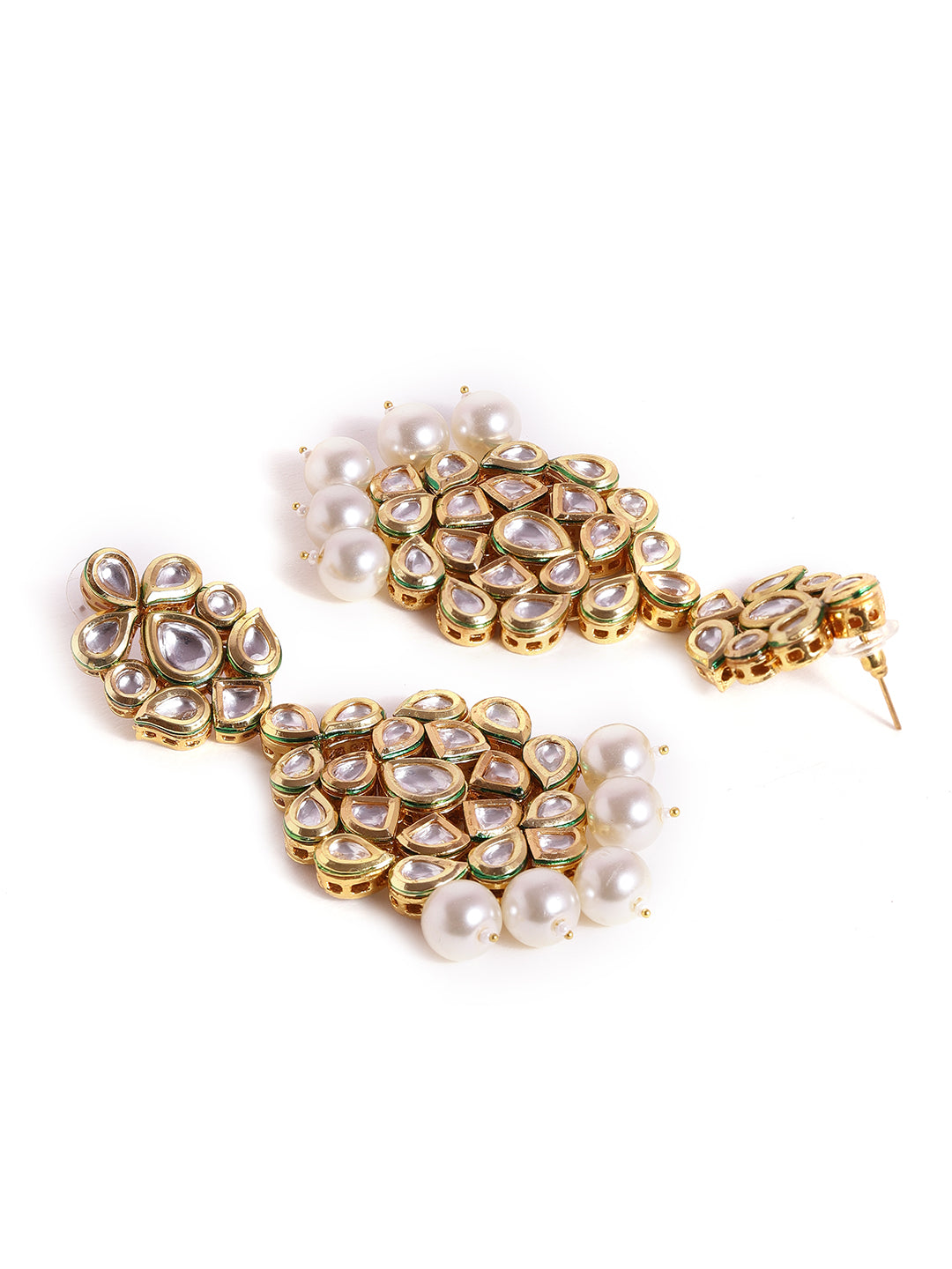 Priyaasi Kundan Fresh Water Pearl Floral Elegance Drop Gold Plated push back earrings