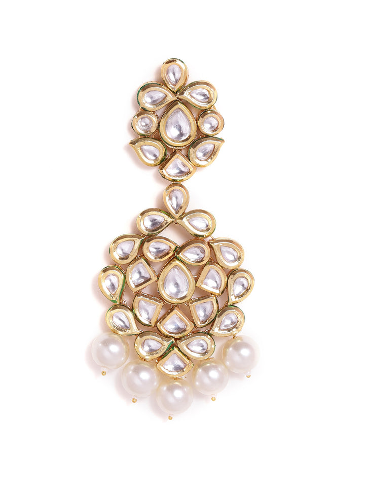 Priyaasi Kundan Fresh Water Pearl Floral Elegance Drop Gold Plated push back earrings