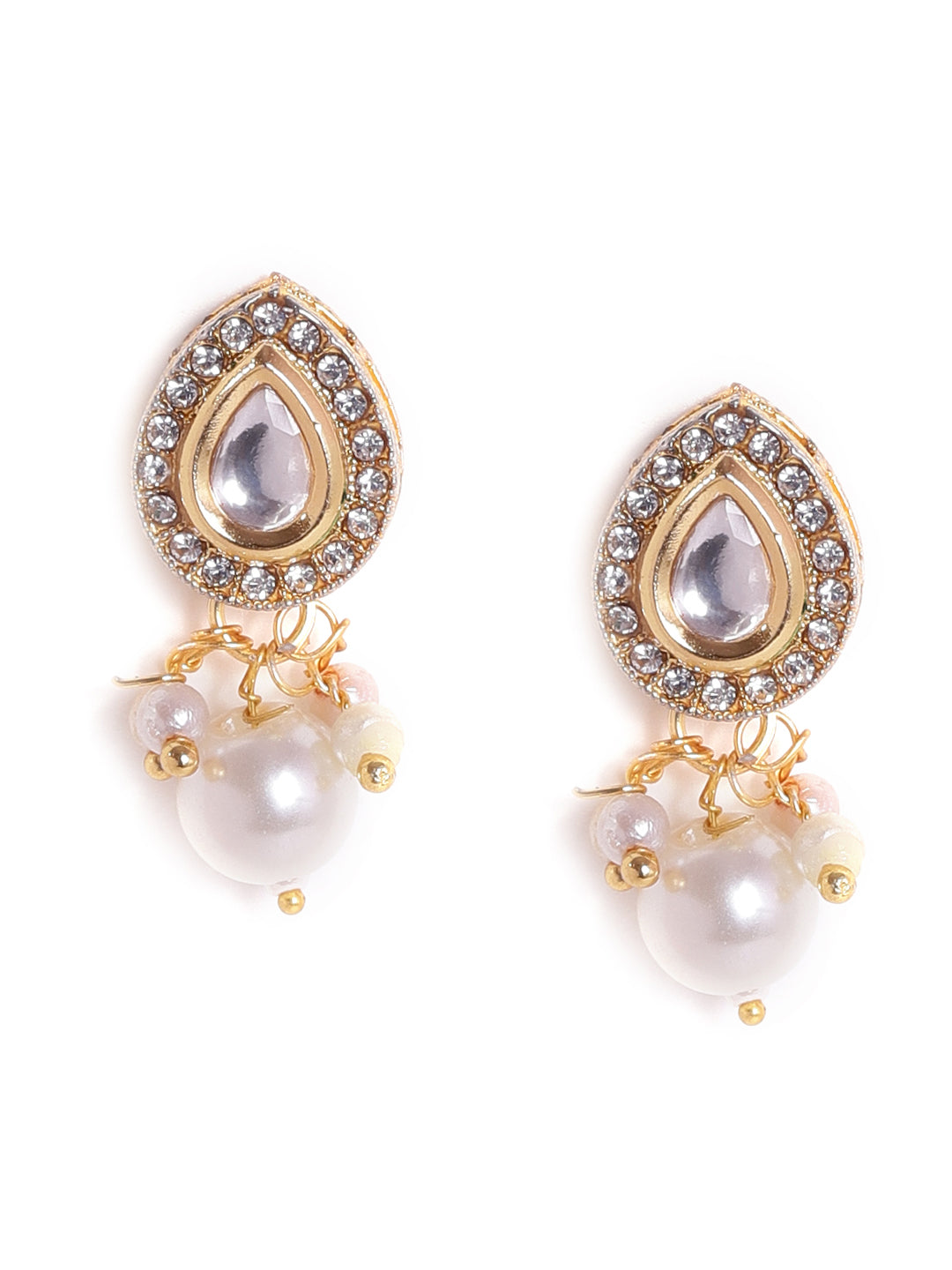 Priyaasi Mini Drop shape Kundan Fresh Water Pearl Gold Plated Push back earrings