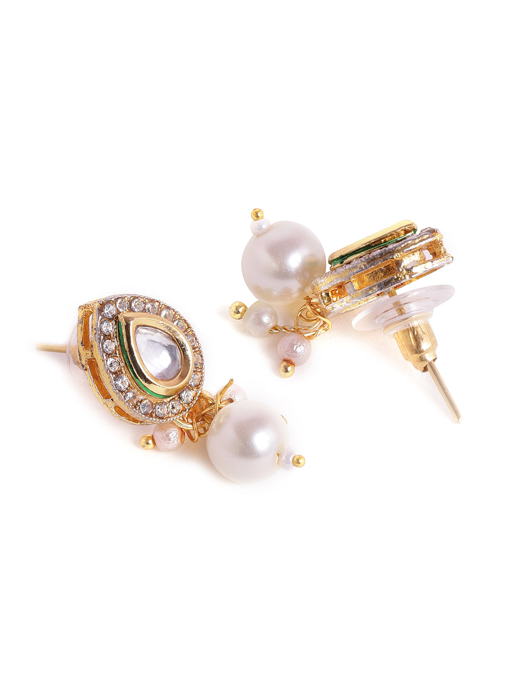 Priyaasi Mini Drop shape Kundan Fresh Water Pearl Gold Plated Push back earrings