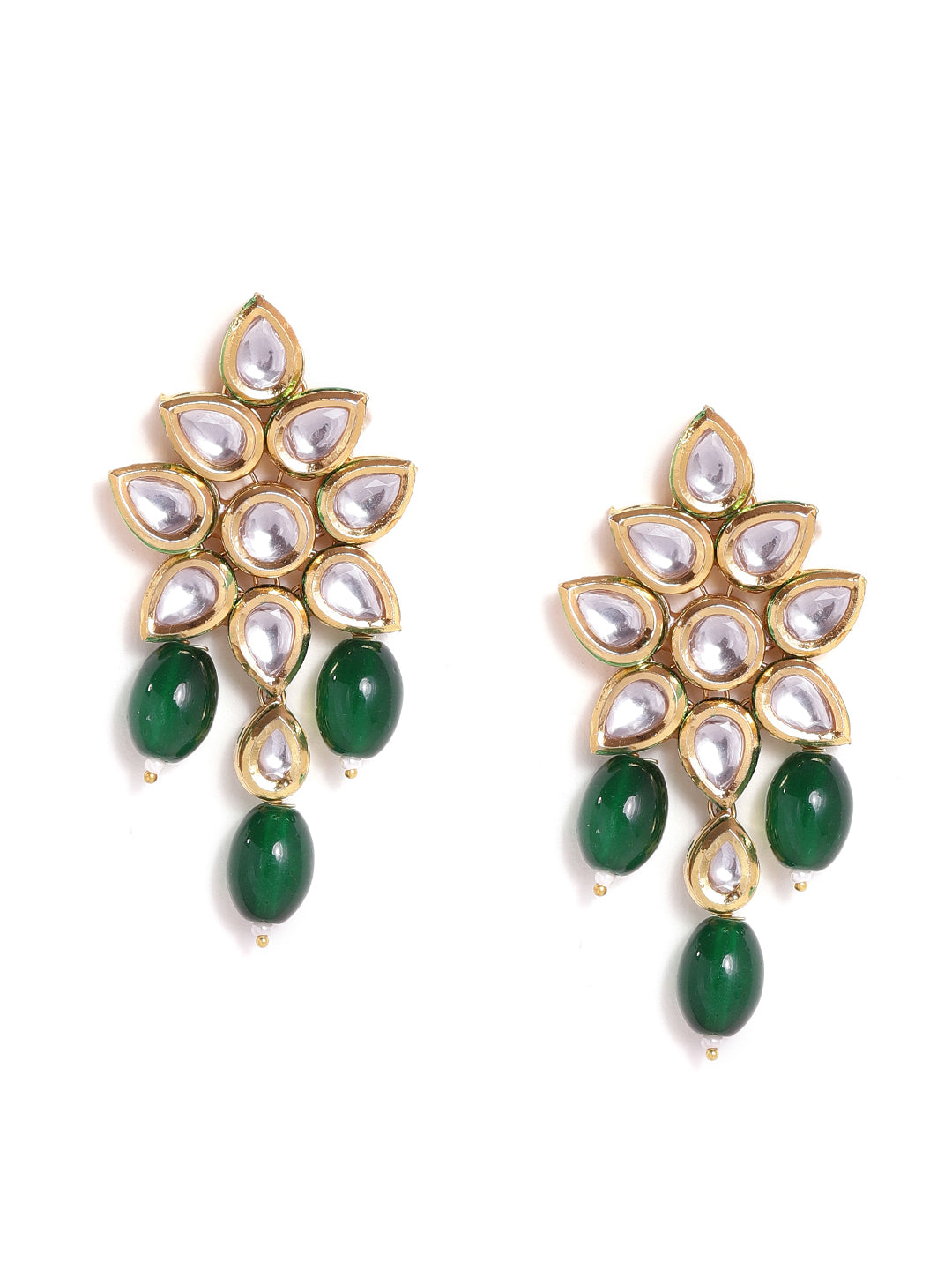 Priyaasi Blooming floral green beads drop style gold plated push back earrings