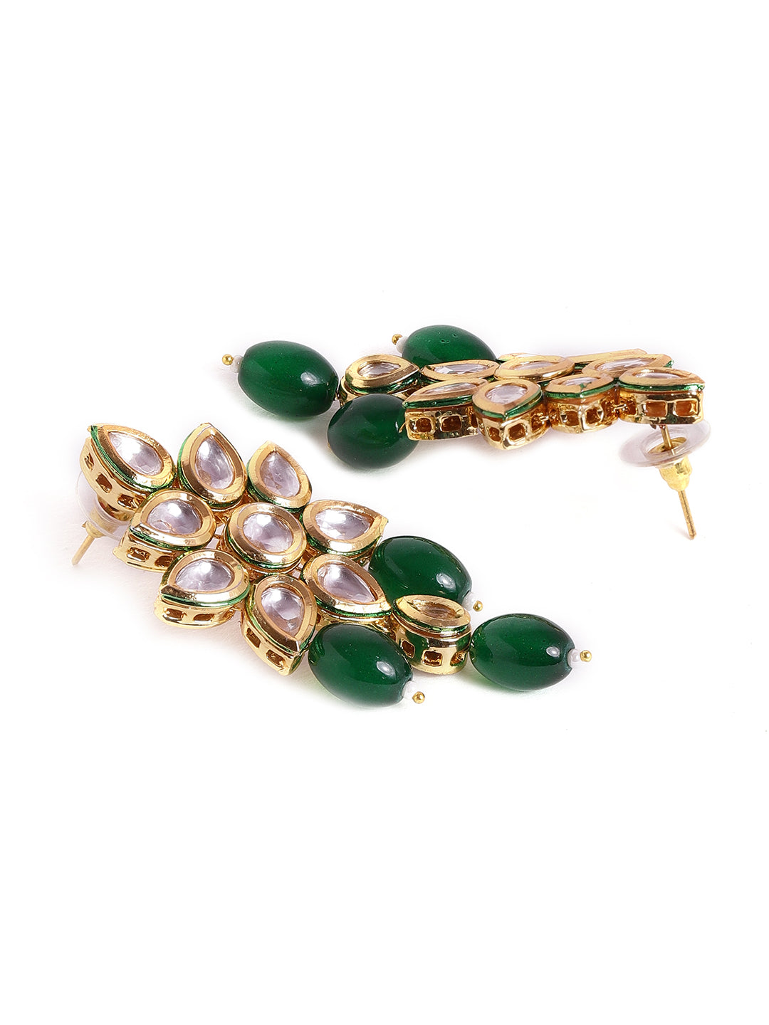 Priyaasi Blooming floral green beads drop style gold plated push back earrings