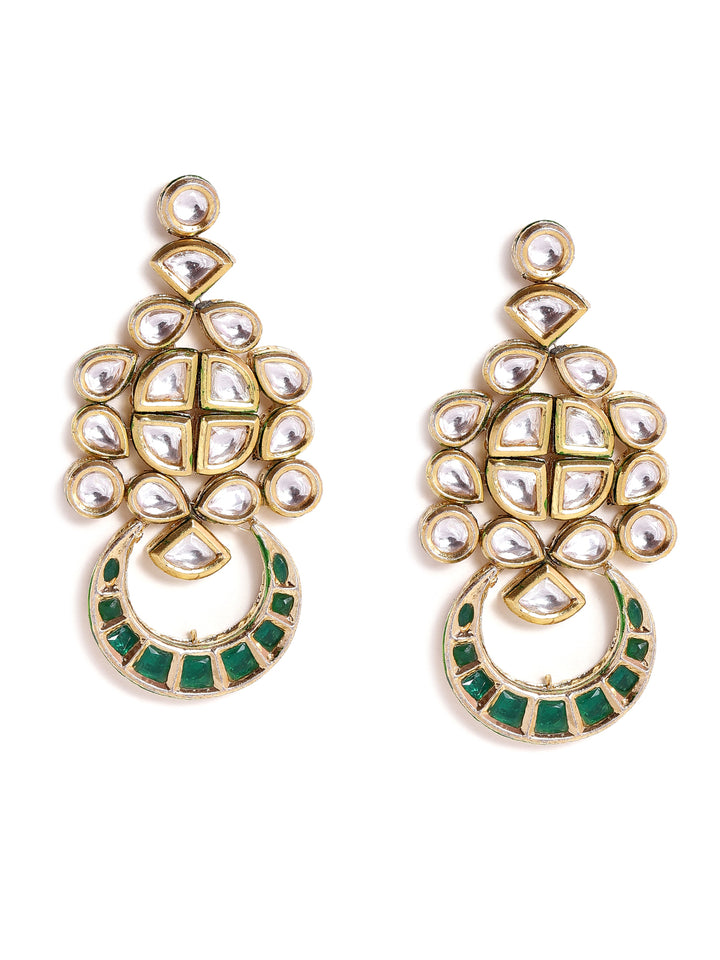 Priyaasi Green Kundan Statement style gold plated push back earrings