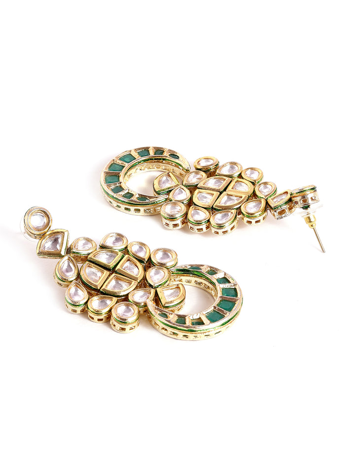 Priyaasi Green Kundan Statement style gold plated push back earrings