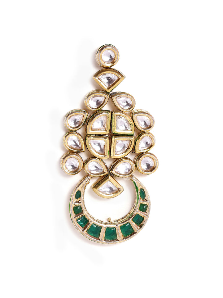 Priyaasi Green Kundan Statement style gold plated push back earrings