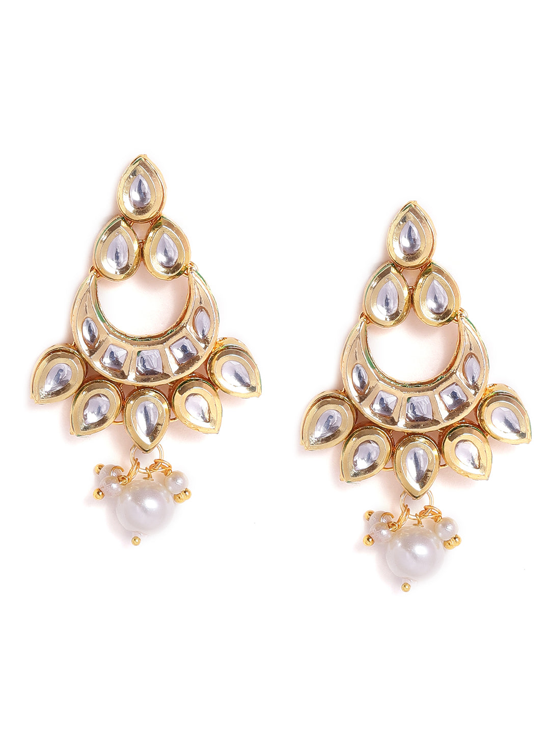 Priyaasi Mini Kundan Fresh Water Pearl chandbali gold plated push back earrings