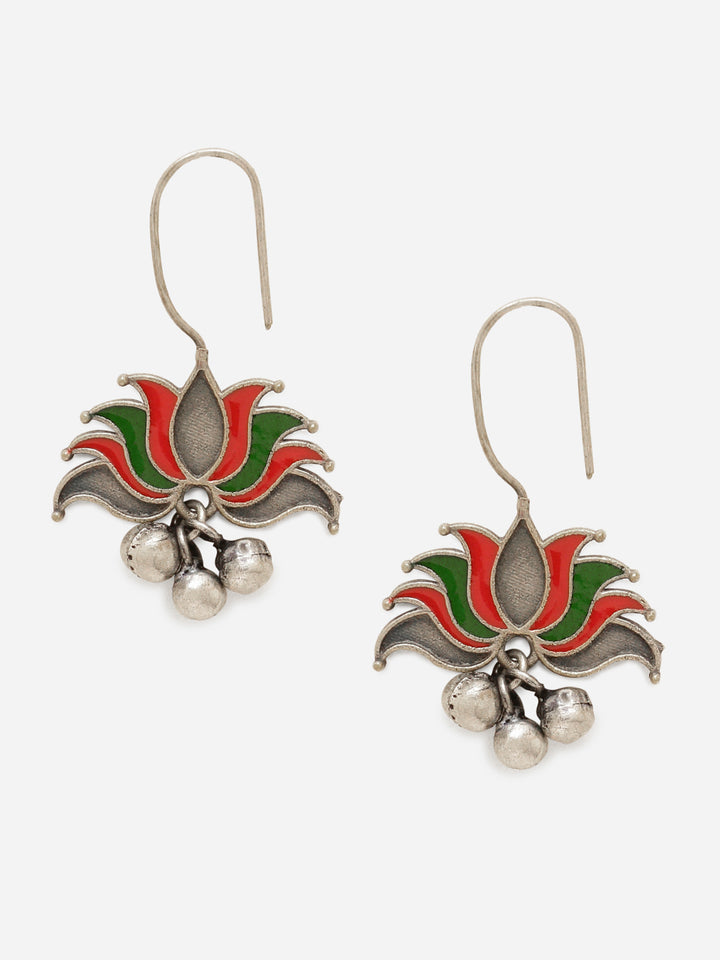 Priyaasi Silver Plated Red-Green Oxidized Meenakari Drop Earrings