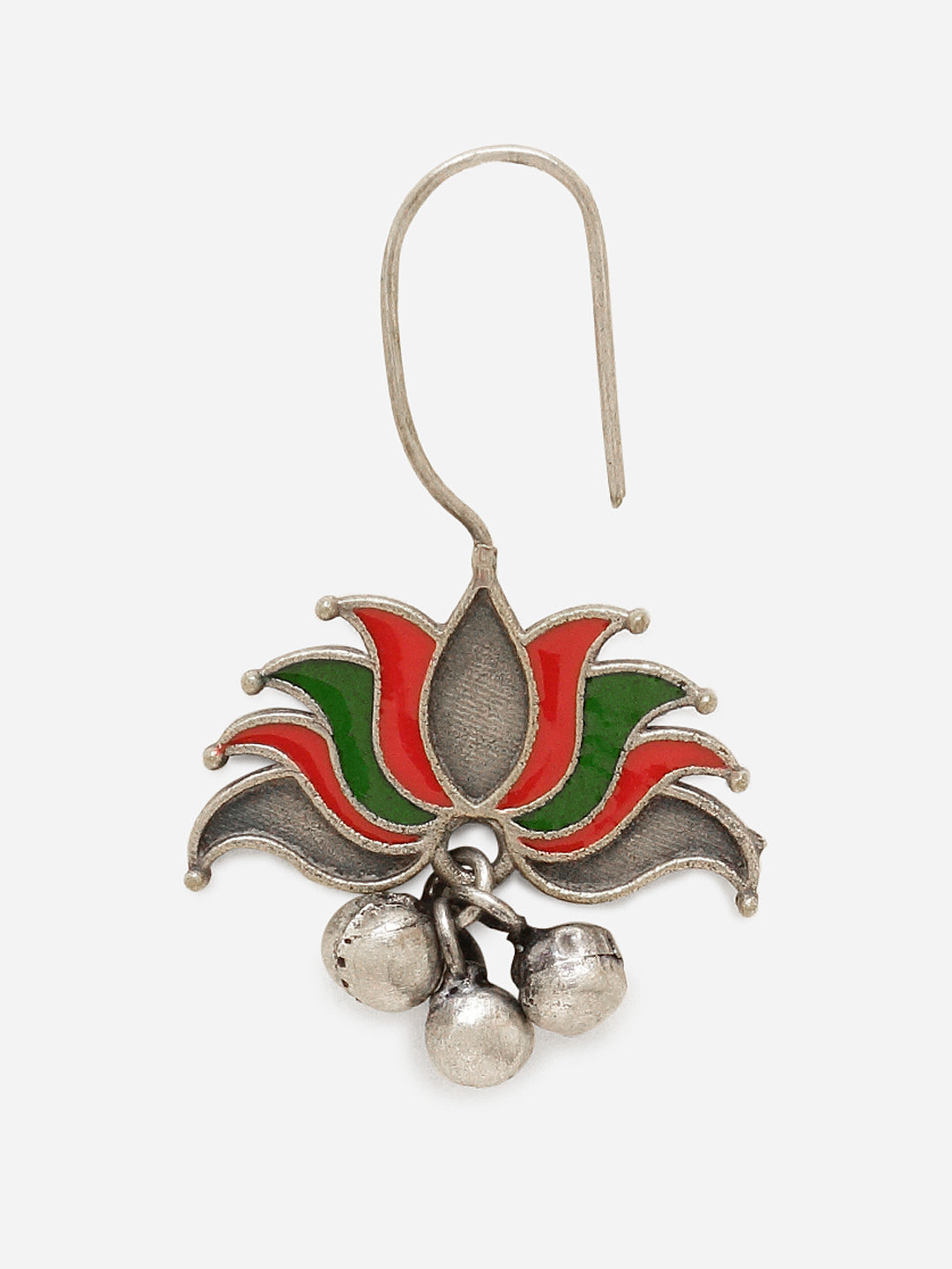 Priyaasi Silver Plated Red-Green Oxidized Meenakari Drop Earrings