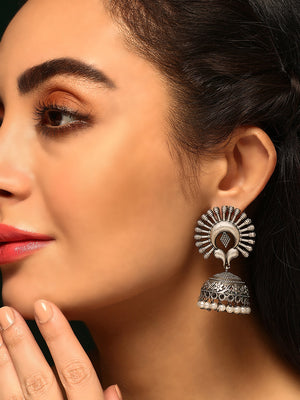 Priyaasi Silver Plated Silver Oxidized Jhumka Earrings