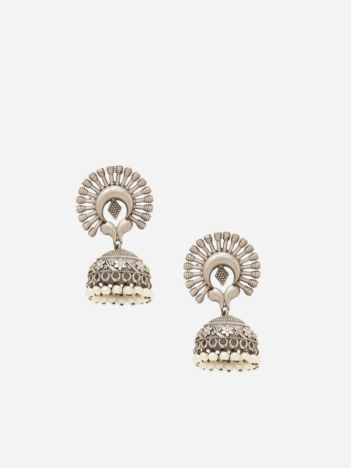 Priyaasi Silver Plated Silver Oxidized Jhumka Earrings