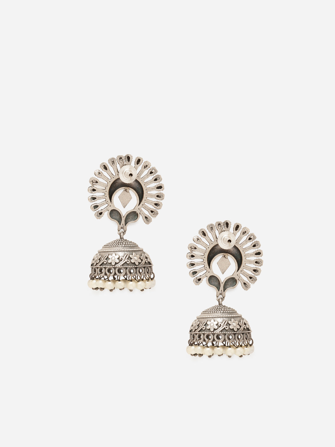 Priyaasi Silver Plated Silver Oxidized Jhumka Earrings