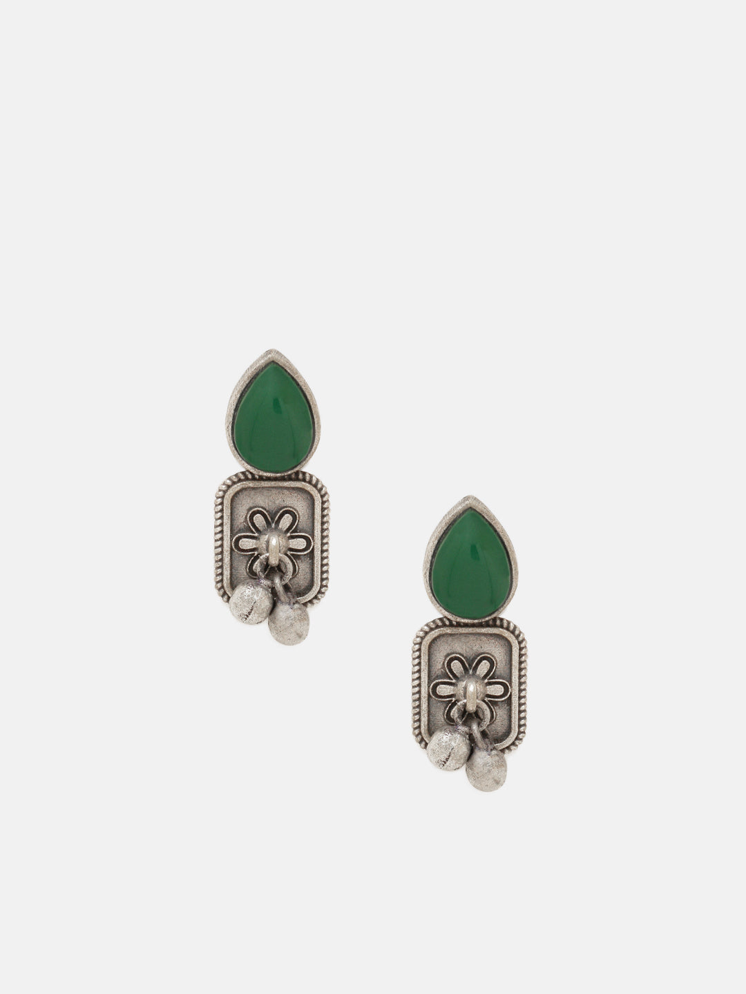 Priyaasi Silver Plated Green Oxidized Emarld Drop Earrings