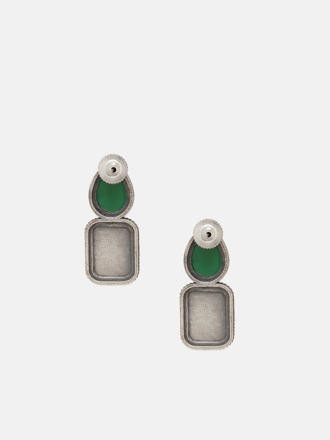 Priyaasi Silver Plated Green Oxidized Emarld Drop Earrings