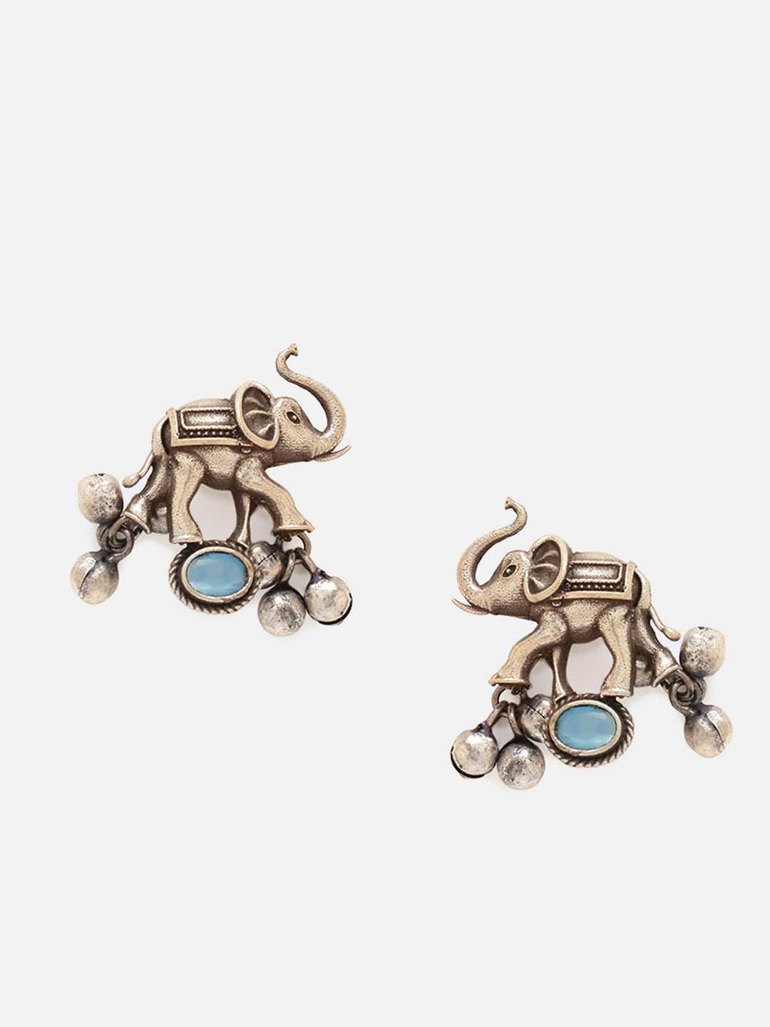 Priyaasi Silver Plated Blue Oxidized Elephant Crystal Drop Earrings