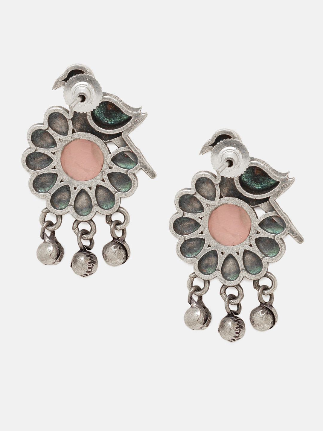 Priyaasi Silver Plated Pink Oxidized Sparrow Crystal Drop Earrings