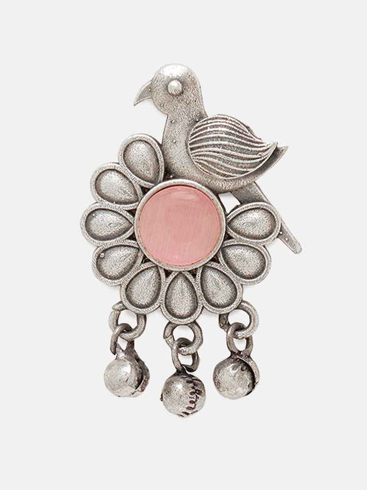 Priyaasi Silver Plated Pink Oxidized Sparrow Crystal Drop Earrings