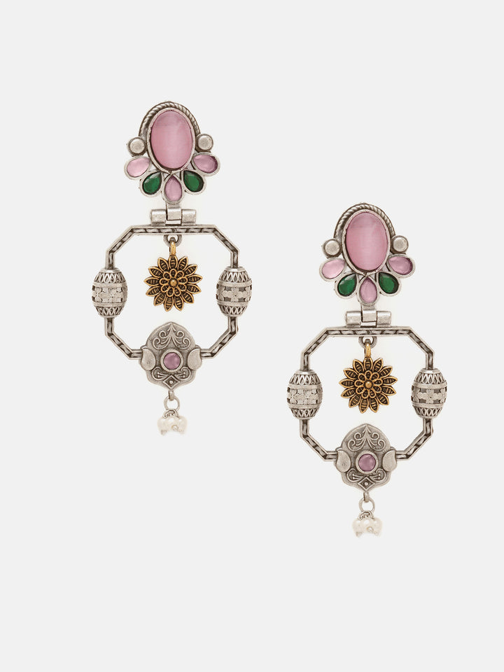 Priyaasi Silver Plated Pink Oxidized Crystal Drop Earrings