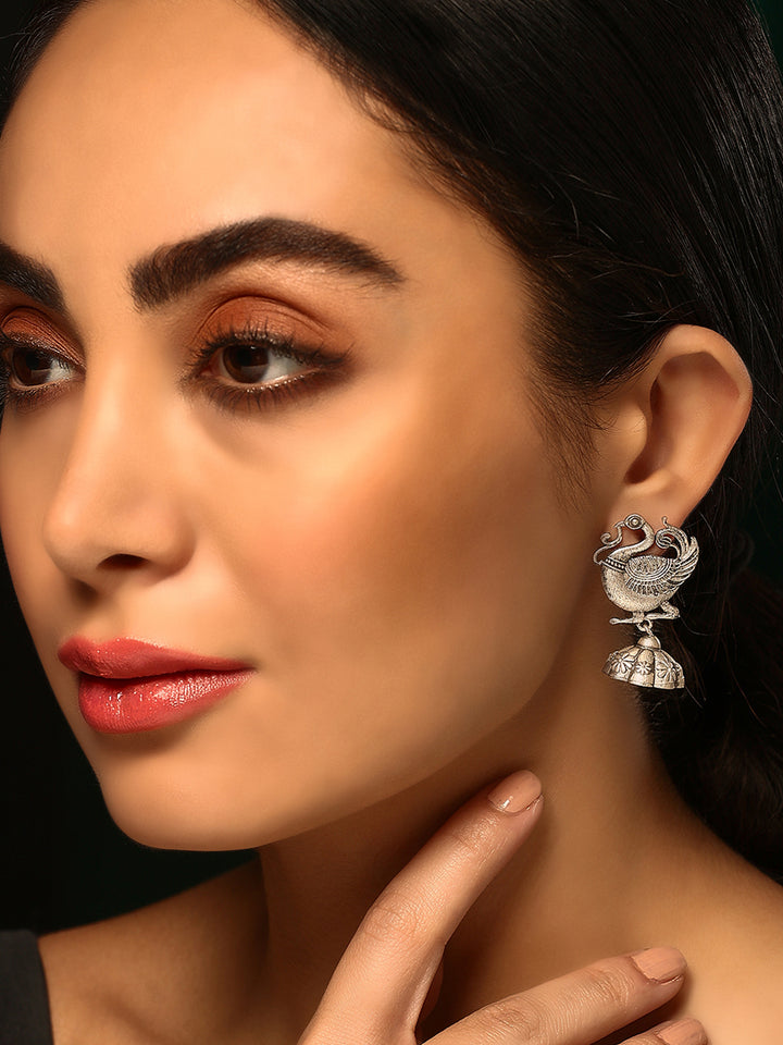 Priyaasi Silver Plated Oxidized Drop Earrings