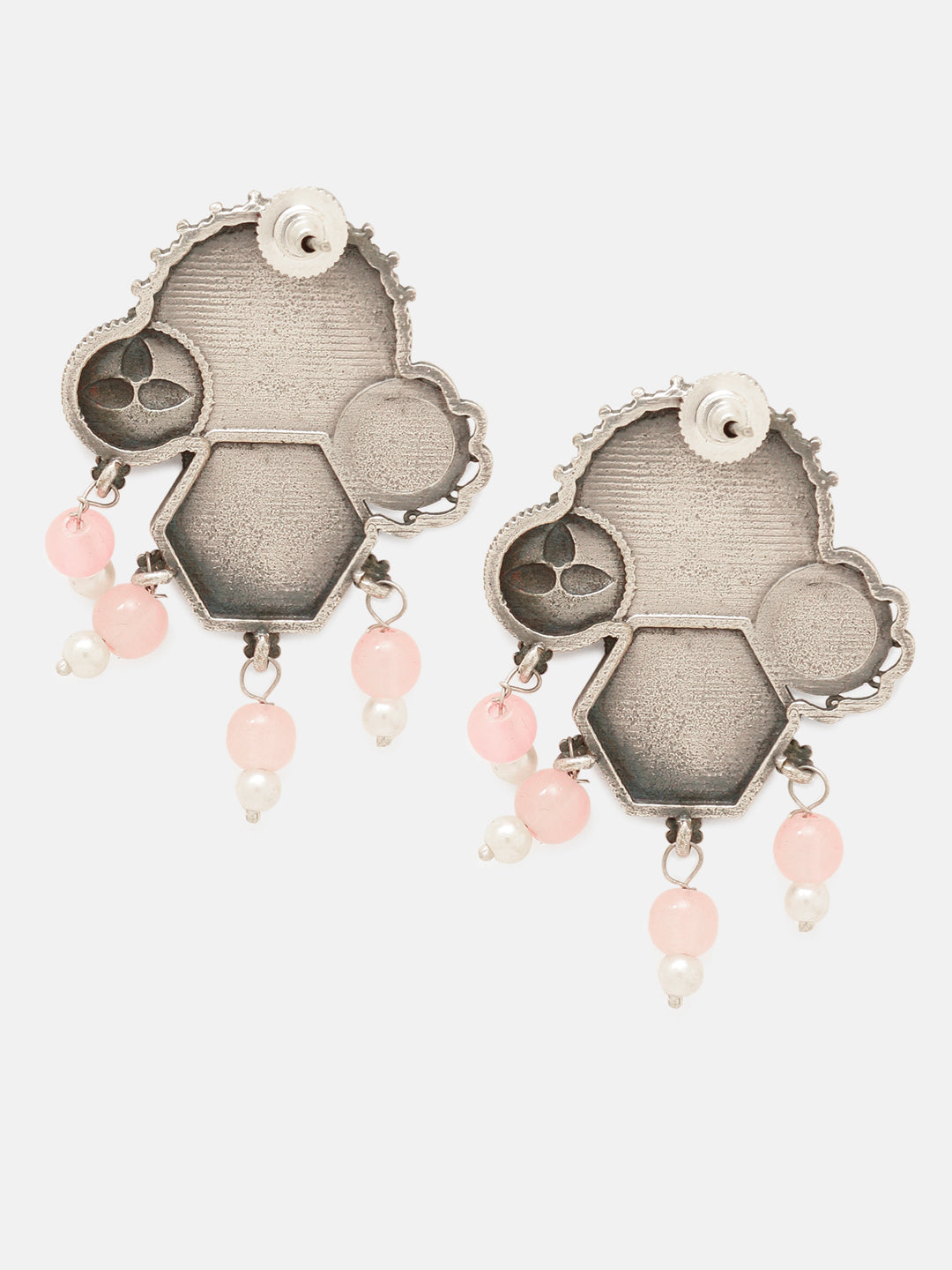 Priyaasi Silver Plated Pink Oxidized Crystal Drop Earrings