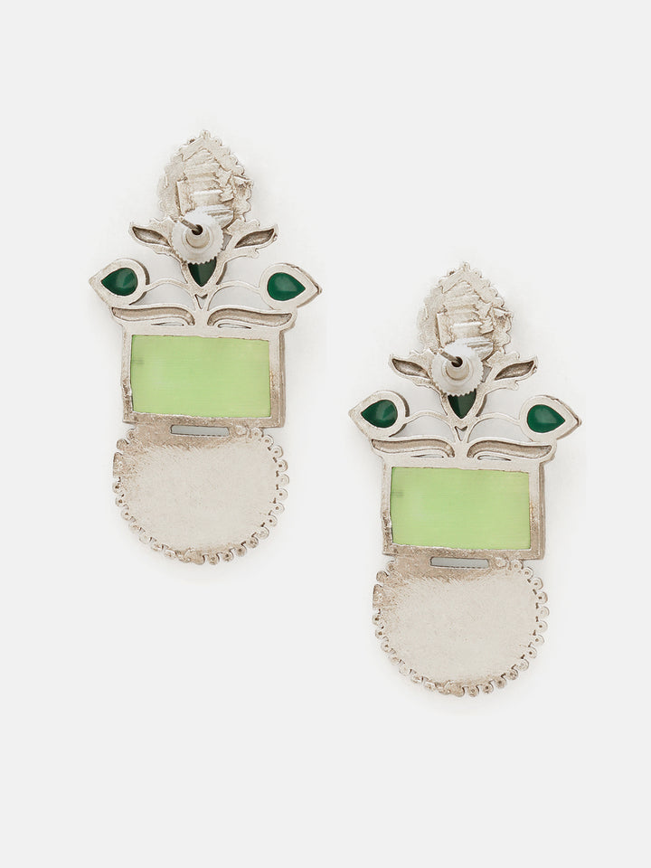 Priyaasi Silver Plated Green Onyx Oxidized Chandbali Earrings