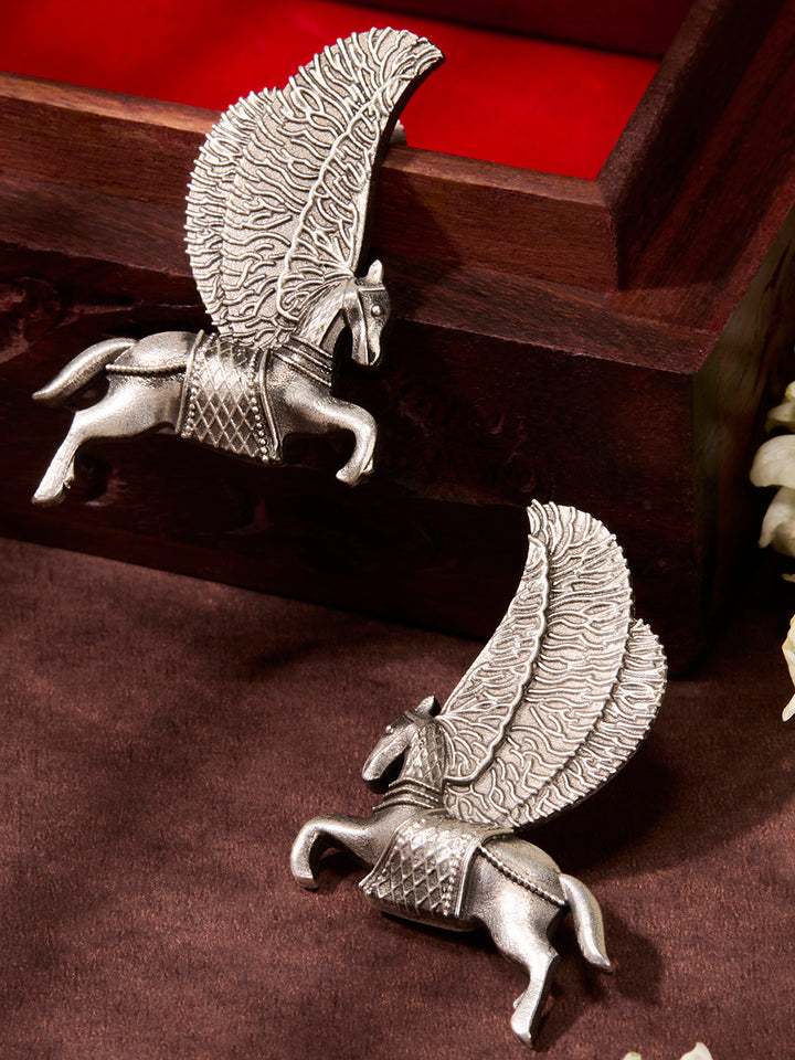 Priyaasi Silver Plated Oxidized Unicorn Drop Earrings