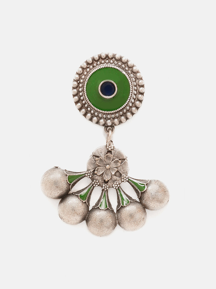 Priyaasi Silver Plated Green Oxidized Drop Earrings