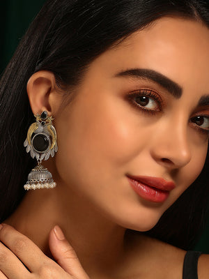 Priyaasi Gold-Silver Plated Black Oxidized Jhumka Earrings