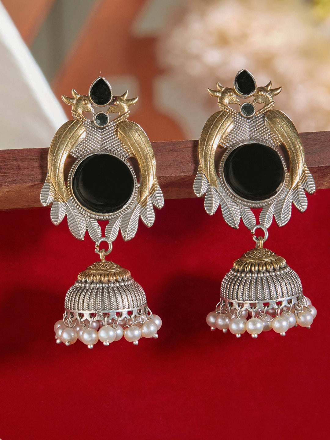 Priyaasi Gold-Silver Plated Black Oxidized Jhumka Earrings