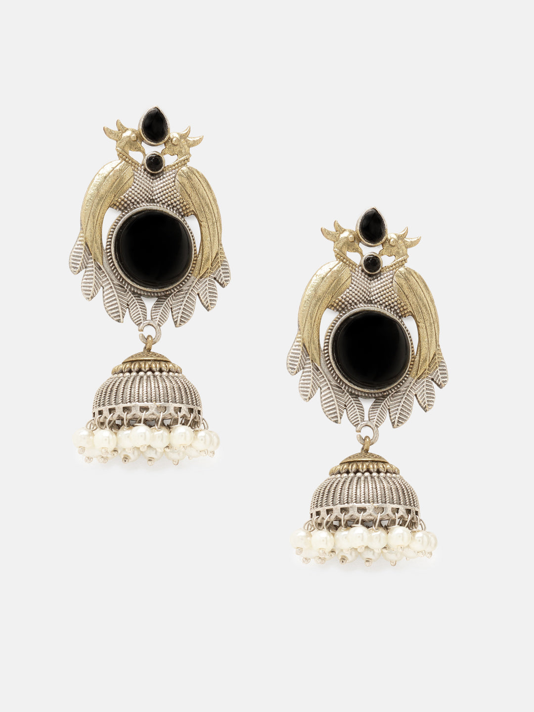 Priyaasi Gold-Silver Plated Black Oxidized Jhumka Earrings