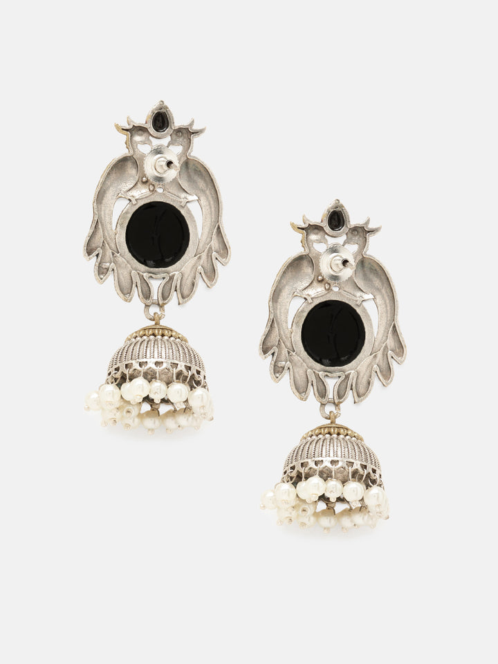 Priyaasi Gold-Silver Plated Black Oxidized Jhumka Earrings