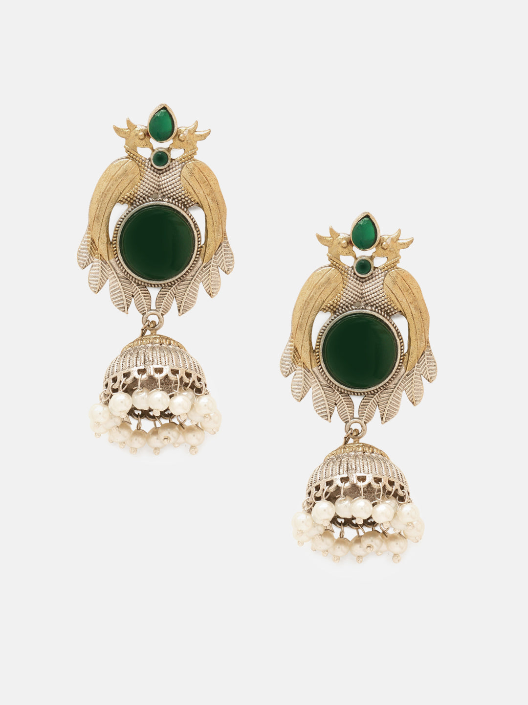 Priyaasi Gold-Silver Plated Green Emarld Jhumka Earrings