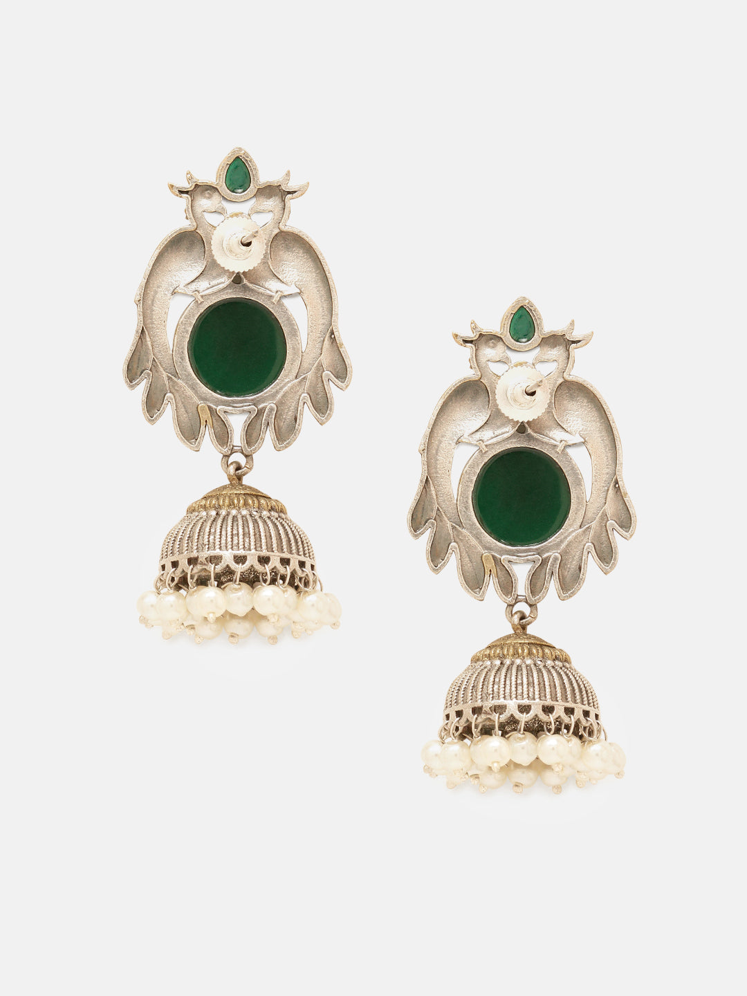 Priyaasi Gold-Silver Plated Green Emarld Jhumka Earrings