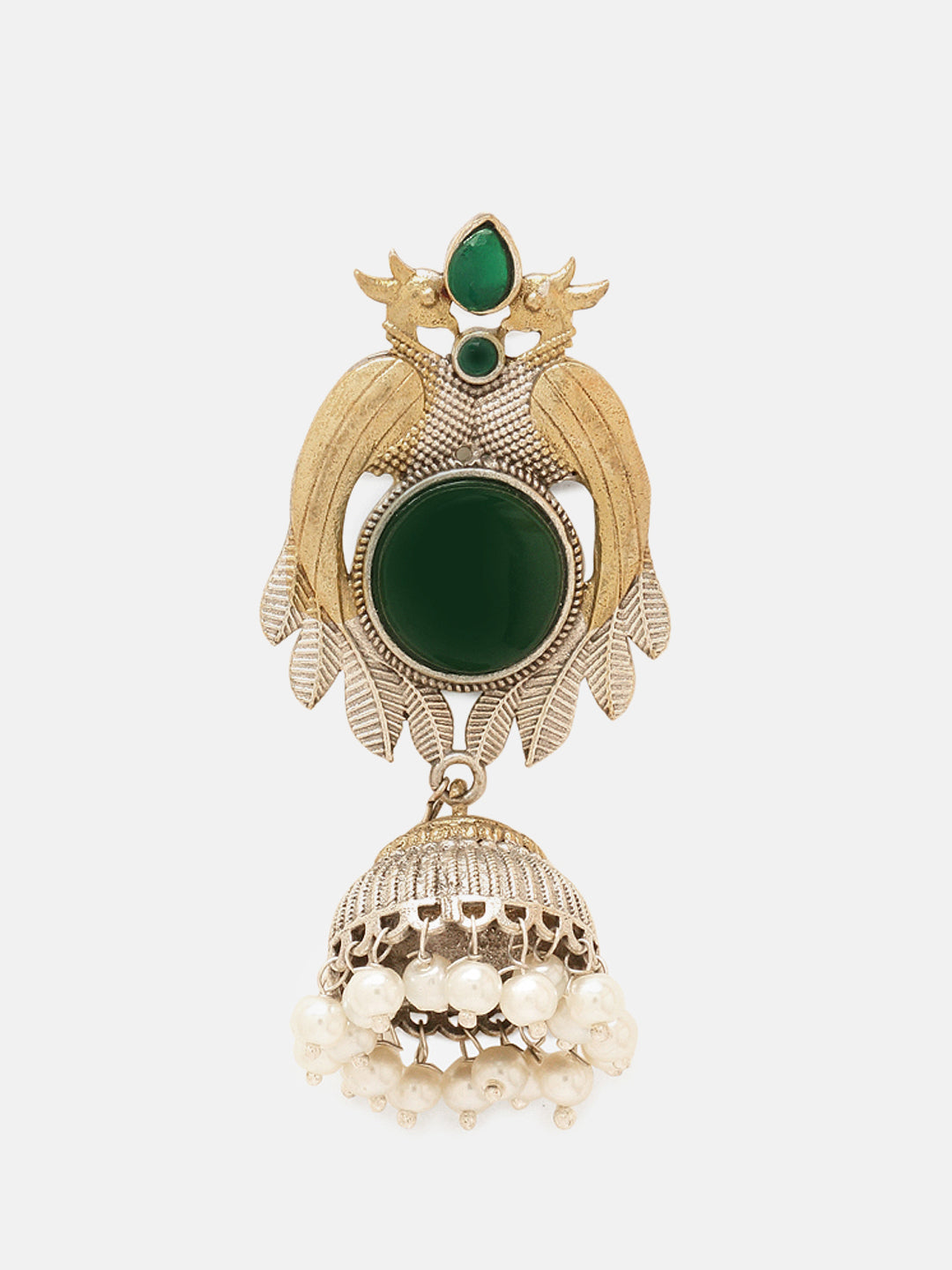 Priyaasi Gold-Silver Plated Green Emarld Jhumka Earrings