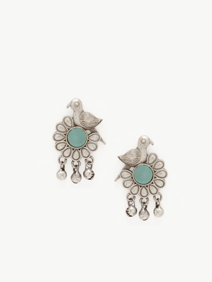 Priyaasi Silver Plated Green Oxidized Crystal Drop Earrings