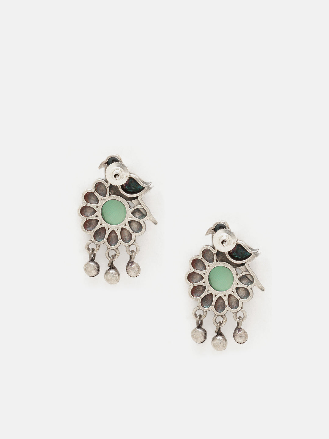 Priyaasi Silver Plated Green Oxidized Crystal Drop Earrings