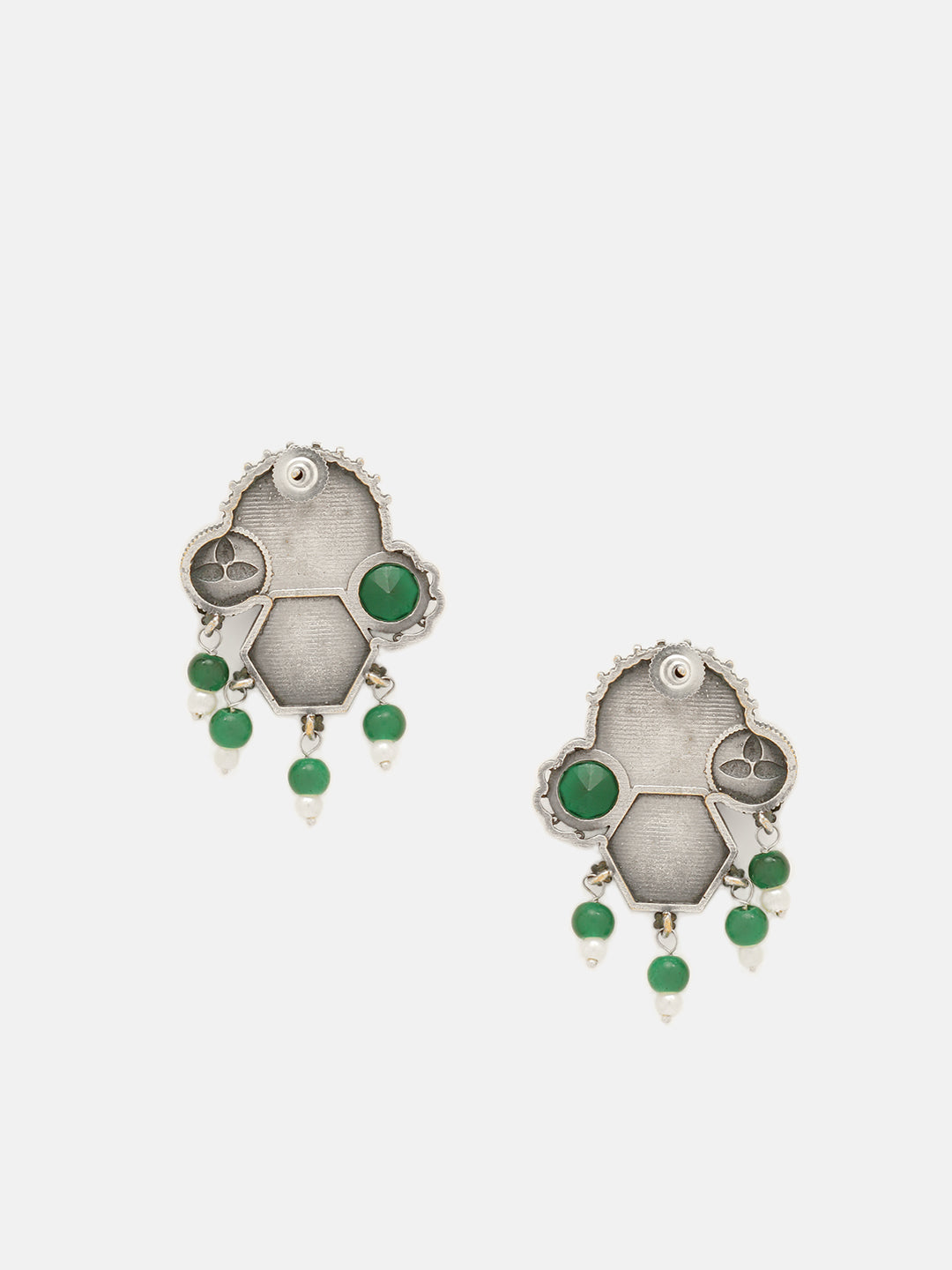 Priyaasi Silver Plated Green Oxidized Lotus Desgin Drop Earrings