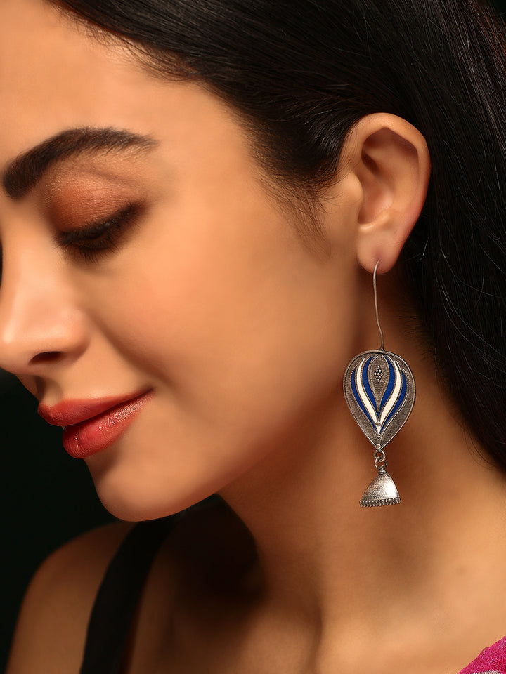 Priyaasi Silver Plated Blue Oxidized Drop Earrings