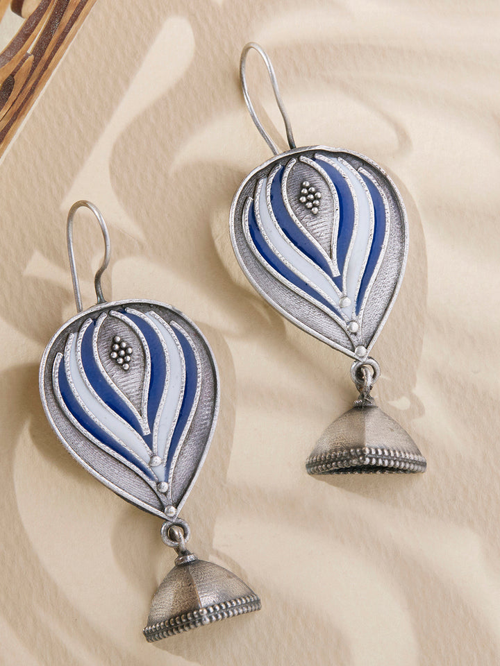 Priyaasi Silver Plated Blue Oxidized Drop Earrings